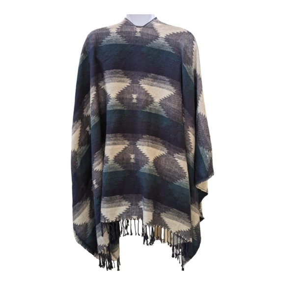 Nicole Marciano southwestern blue shawl cape soft knit - Picture 2 of 5